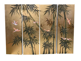 Decorative Wall Panels Hand Painted Bamboo On Gold Leaf
