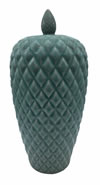 19"H Oriental Celadon Porcelain Button Top Jar Hand Carved Diamond Design