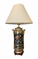 Modern Asian silver leaf and hand painted floral porcelain Table Lamp 34"H