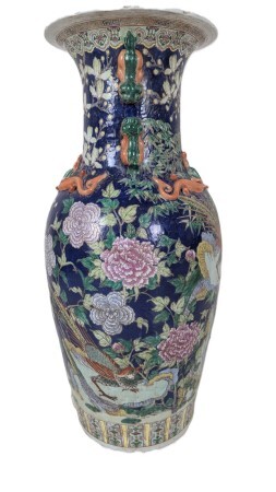 Large 36" Porcelain Vase in Blue Forals with Carvings Large 36" Porcelain Vase in Blue Forals with Carvings