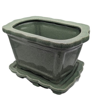 Fluted Porcelain Flower Pot Set Jade Green