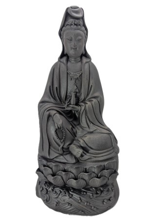 Kuan Yin Statue Seated Lotus & Troubled Waters Purple Ceramic 13"H Kuan Yin Statue Seated Lotus & Troubled Waters Purple Ceramic 13"H