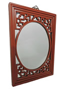 Canton Red Asian Mirror, Solid Fir Hand Carved Lattice Design