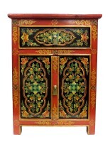 Tibetan Oriental End Table Black Orange Floral Pattern Tibetan Oriental End Table Black Orange Floral Pattern