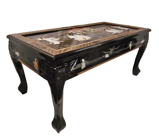Traditional Mother Of Pearl Inlaid & Black Lacquer Coffee Table