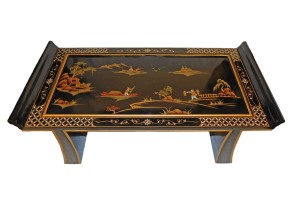 Coffee Table in Black Lacquer with Gold Landscape, 42"