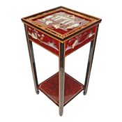 Red Oriental Stand with Drawer, Shelf and Glass Top