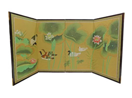 Large Oriental Silk Screen Hand Painted Ducks