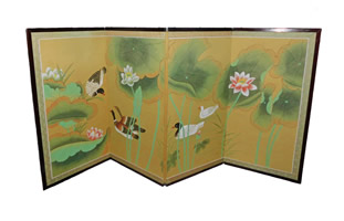 Large Oriental Silk Screen Hand Painted Ducks