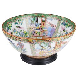 14" Rose Medallion Chinese Porcelain Table Bowl With Stand 14" Rose Medallion Chinese Porcelain Table Bowl With Stand
