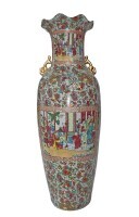Large Standing Porcelain Vase in Rose Medallion Glaze 36"H Large Standing Porcelain Vase in Rose Medallion Glaze 36"H