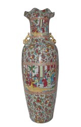 Large Standing Porcelain Vase in Rose Medallion 36"H Large Standing Porcelain Vase in Rose Medallion 36"H