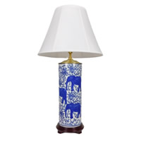Blue and White Porcelain Elephant Lamp With Shade