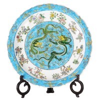 Chinese Dragon Plate in Blue and White Glazed Porcelain 18" Dia