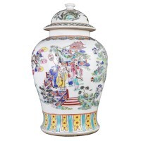 Porcelain Jar with Button Lid in Famille Vert, 17.5" Tall Porcelain Jar with Button Lid in Famille Vert, 17.5" Tall