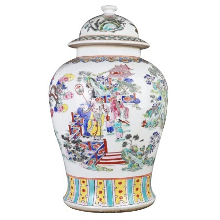 Porcelain Jar with Button Lid in Famille Vert, 17.5" Tall Porcelain Jar with Button Lid in Famille Vert, 17.5" Tall