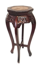 Oriental Hand-Carved Floral Plant Stand w/ Marble Top