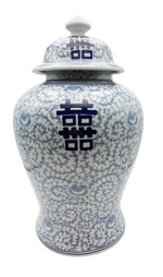 Large Blue & White Temple Jar with Double Happiness Design