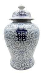 Large Blue and White Temple Jar with Double Happiness Design
