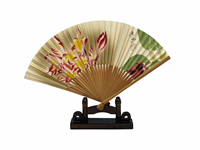 Oriental Floral Hand Painted Fan With Stand