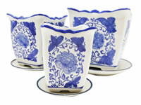 Blue & White Painted Three Piece Porcelain Planter Set