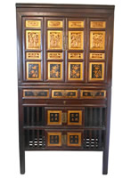 Vintage Wenzhou Chinese Carved Dish Cabinet with Sliding Doors