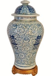 Temple Jar Chinese Porcelain Double Happiness Blue and White Glaze Temple Jar Chinese Porcelain Double Happiness Blue and White Glaze