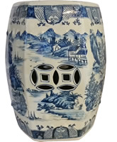 Asian Hexagonal Ceramic Blue and White Garden Stool