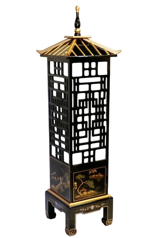 Chinese Pagoda Lamp Hand in Carved Lattice Grid 48" Tall