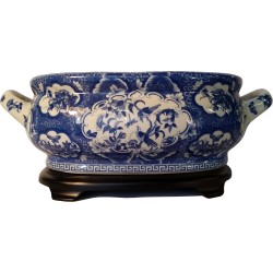 Oriental Furnishings Porcelain Table Bowl Blue and White with Handles