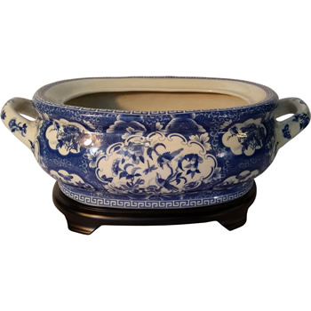 Oriental Furnishings Porcelain Table Bowl Blue and White with Handles