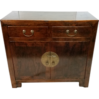 Asian Cupboard Solid Elmwood with Chinese Brass, Drawers and Door