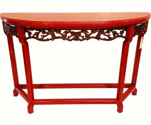 Bird and Flower Hand Carved Hall Table Chinese Red Lacquer