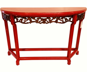 Bird and Flower Hand Carved Hall Table Chinese Red Lacquer