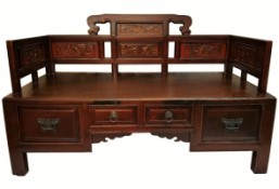 Scholars Meditation Elm Wood Chair with Drawers and Carvings