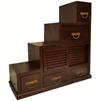 Solid Elmwood Step Tansu Cabinet