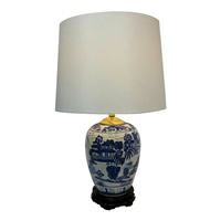 25" Blue And White Porcelain Lamp With Daisy Chain Design