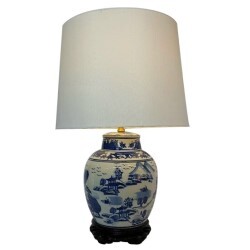 Blue and White Oriental Porcelain Table Lamp
