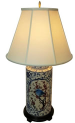 Porcelain Table Lamp in Chinese Blue and White Bird and Flower Painting with Shade
