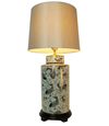 Chinese Table Lamp in Silver Koi Fish on White Porcelain with Modern Drum Shade