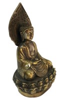 Bronze Buddha Sitting on Lotus Flower with Halo