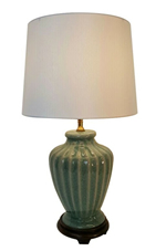 23"H. Oriental Porcelain Fluted Table Lamp in Rich Celadon Crackle Glaze