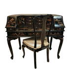 Black Lacquer Oriental Desk with Hand Painted Chinoiserie Landscape