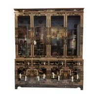 China Cabinet Black Lacquer and Chinese Inlaid Mother Of Pearl in 72" wide