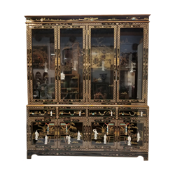 China Cabinet Black Lacquer and Inlaid Mother Of Pearl, 72"W