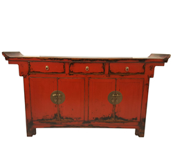 Oriental Four Door, Three Drawer Red Painted Buffet