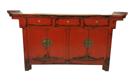 Oriental Four Door, Three Drawer Red Painted Buffet