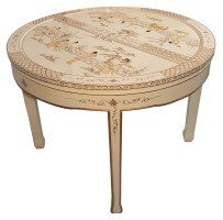 44" Round Chinese Dining Table with Mother of Pearl, Opens to 62"