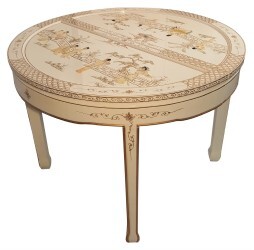 44" Round Chinese Dining Table with Mother of Pearl Opens to 62"