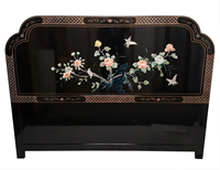 Oriental Bird and Flower Headboard Inlaid With Mother Of Pearl